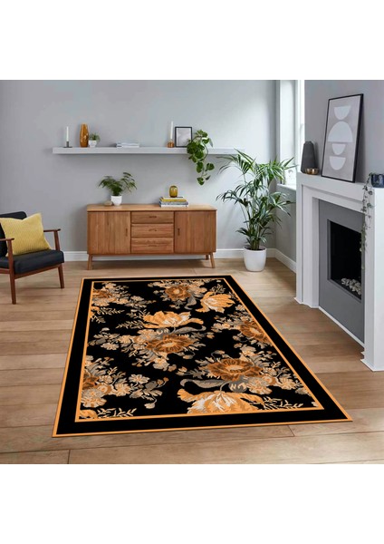 Dijital Baskılı Kaymaz Taban Yıkanabilir Modern Yolluk Mutfak Salon Halısı, V-Modern-16-Kahve,