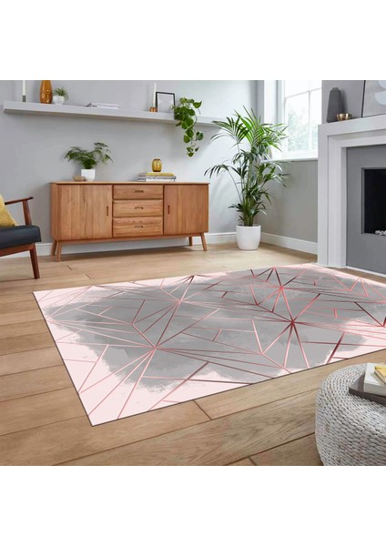 Dijital Baskılı Kaymaz Taban Yıkanabilir Modern Yolluk Mutfak Salon Halısı, V-Modern-44-Pembe,