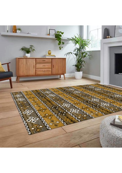 Dijital Baskılı Kaymaz Taban Yıkanabilir Modern Yolluk Mutfak Salon Halısı, V-Modern-19-Kahve, fiyatları