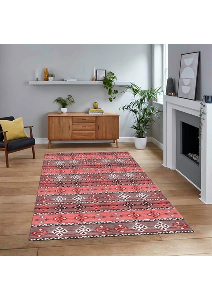 Dijital Baskılı Kaymaz Taban Yıkanabilir Modern Yolluk Mutfak Salon Halısı, V-Modern-19-Pembe,