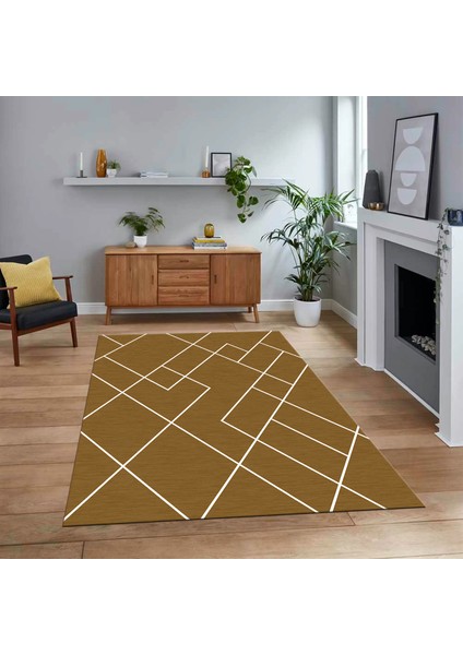 Dijital Baskılı Kaymaz Taban Yıkanabilir Modern Yolluk Mutfak Salon Halısı, V-Modern-58-Kahve,