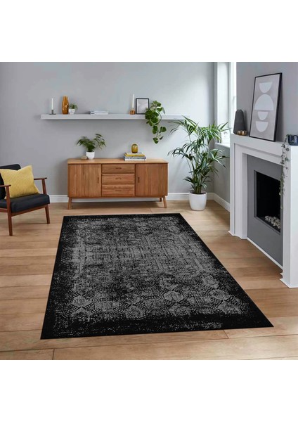 Dijital Baskılı Kaymaz Taban Yıkanabilir Modern Yolluk Mutfak Salon Halısı, V-Modern-04-Gri,