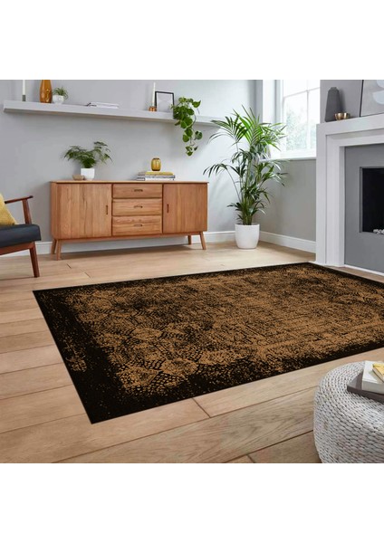 Dijital Baskılı Kaymaz Taban Yıkanabilir Modern Yolluk Mutfak Salon Halısı, V-Modern-04-Kahve,