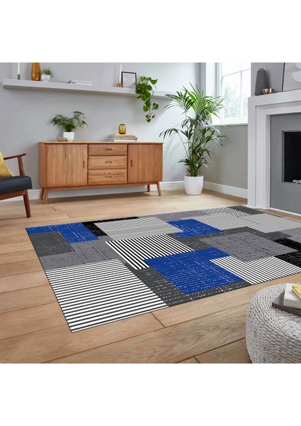 Dijital Baskılı Kaymaz Taban Yıkanabilir Modern Yolluk Mutfak Salon Halısı, V-Modern-47-Mavi, fiyatları