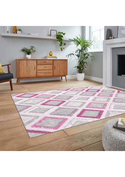 Dijital Baskılı Kaymaz Taban Yıkanabilir Modern Yolluk Mutfak Salon Halısı, V-Modern-66-Pembe, fiyatları
