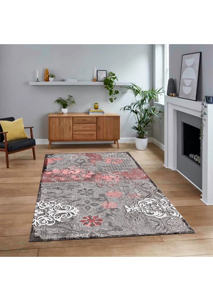 Dijital Baskılı Kaymaz Taban Yıkanabilir Modern Yolluk Mutfak Salon Halısı, V-Modern-15-Pembe,