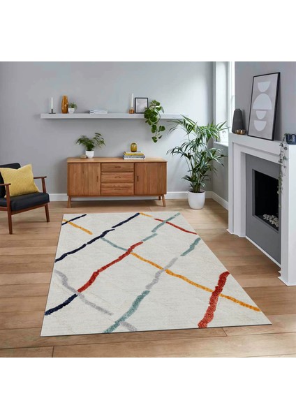 Dijital Baskılı Kaymaz Taban Yıkanabilir Modern Yolluk Mutfak Salon Halısı, V-Modern-73-Renkli,