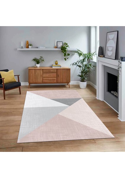 Dijital Baskılı Kaymaz Taban Yıkanabilir Modern Yolluk Mutfak Salon Halısı, V-Modern-38-Pembe,