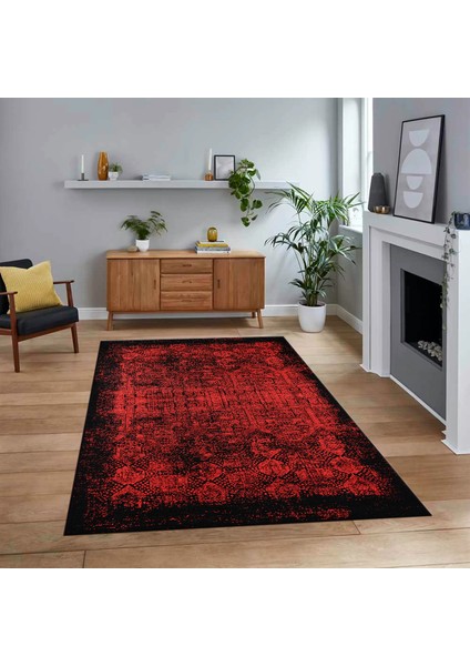 Dijital Baskılı Kaymaz Taban Yıkanabilir Modern Yolluk Mutfak Salon Halısı, V-Modern-04-Kırmızı,