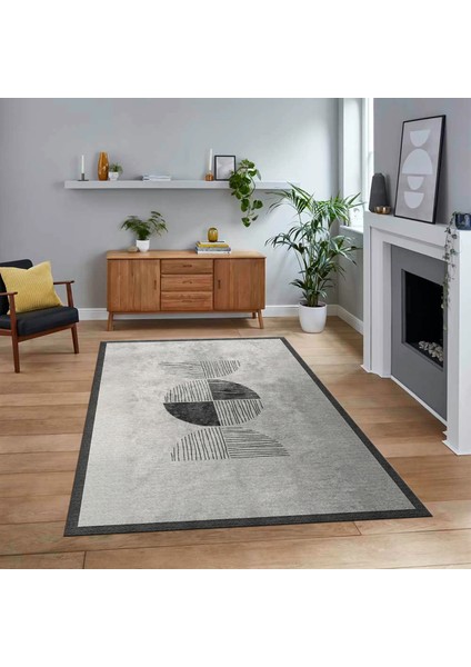 Dijital Baskılı Kaymaz Taban Yıkanabilir Modern Yolluk Mutfak Salon Halısı, V-Modern-94-Gri,