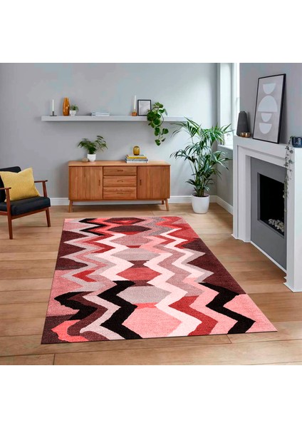 Dijital Baskılı Kaymaz Taban Yıkanabilir Modern Yolluk Mutfak Salon Halısı, V-Modern-24-Kırmızı,