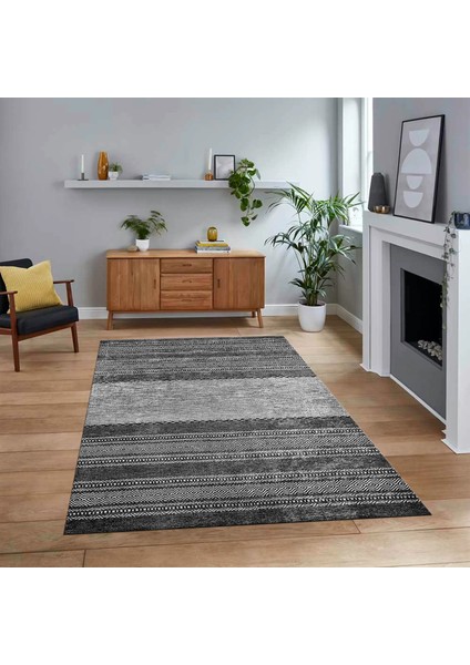 Dijital Baskılı Kaymaz Taban Yıkanabilir Modern Yolluk Mutfak Salon Halısı, V-Modern-83-Gri,