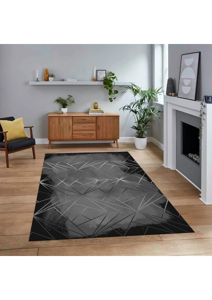 Dijital Baskılı Kaymaz Taban Yıkanabilir Modern Yolluk Mutfak Salon Halısı, V-Modern-44-Antrasit,