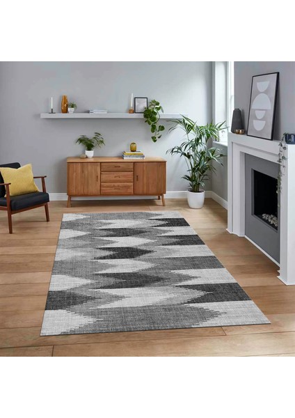 Dijital Baskılı Kaymaz Taban Yıkanabilir Modern Yolluk Mutfak Salon Halısı, V-MODERN-104-GRİ,