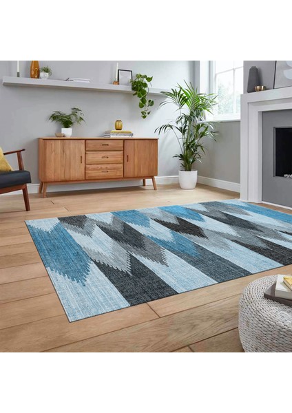 Dijital Baskılı Kaymaz Taban Yıkanabilir Modern Yolluk Mutfak Salon Halısı, V-MODERN-104-MAVİ, fiyatları
