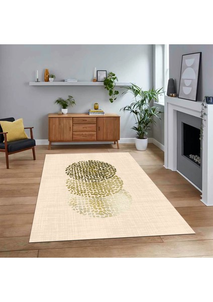 Dijital Baskılı Kaymaz Taban Yıkanabilir Modern Yolluk Mutfak Salon Halısı, V-Modern-01-Krem,
