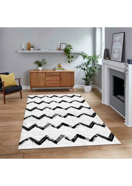 Dijital Baskılı Kaymaz Taban Yıkanabilir Modern Yolluk Mutfak Salon Halısı, V-Modern-71-Beyaz,