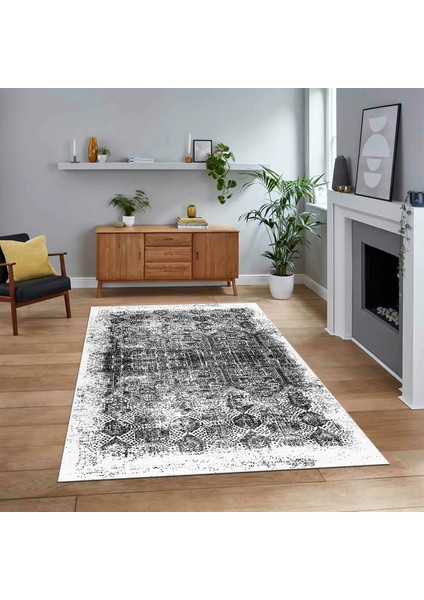 Dijital Baskılı Kaymaz Taban Yıkanabilir Modern Yolluk Mutfak Salon Halısı, V-Modern-04-Beyaz,