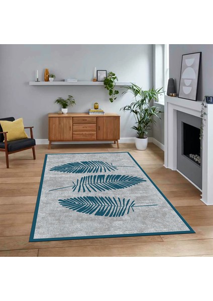 Dijital Baskılı Kaymaz Taban Yıkanabilir Modern Yolluk Mutfak Salon Halısı, V-Modern-41-Mavi,
