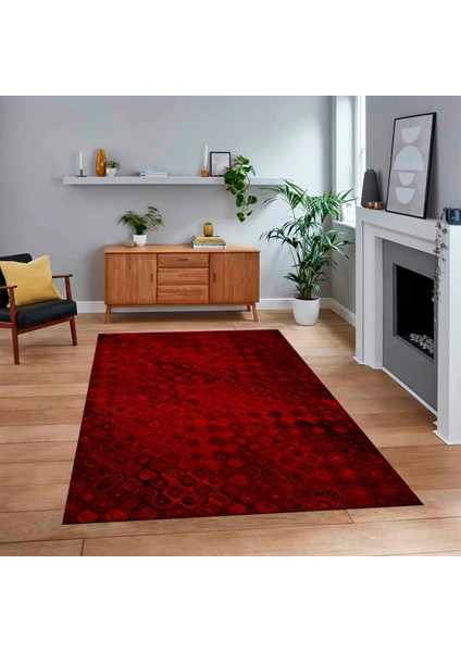 Dijital Baskılı Kaymaz Taban Yıkanabilir Modern Yolluk Mutfak Salon Halısı, V-Modern-27-Bordo,