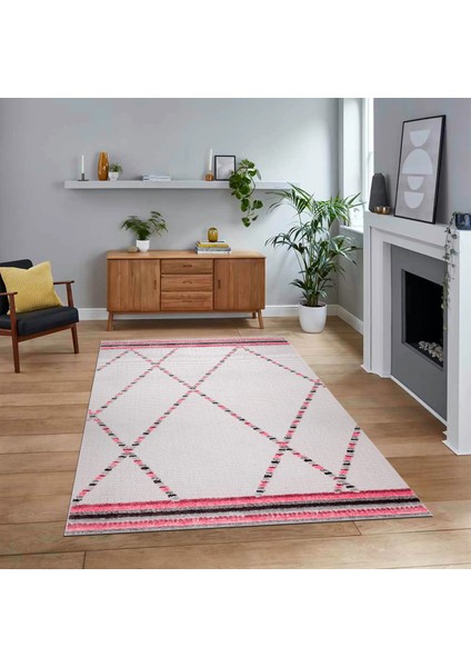 Dijital Baskılı Kaymaz Taban Yıkanabilir Modern Yolluk Mutfak Salon Halısı, V-Modern-76-Pembe,