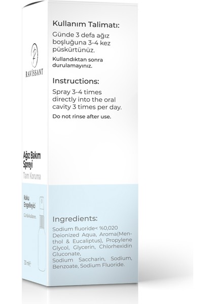 Ağız Kokusu Giderici Önleyici Sprey 30 ml (Alkolsüz) Ağız Bakım Ferahlatıcı Tazeleyici Nane Aromalı