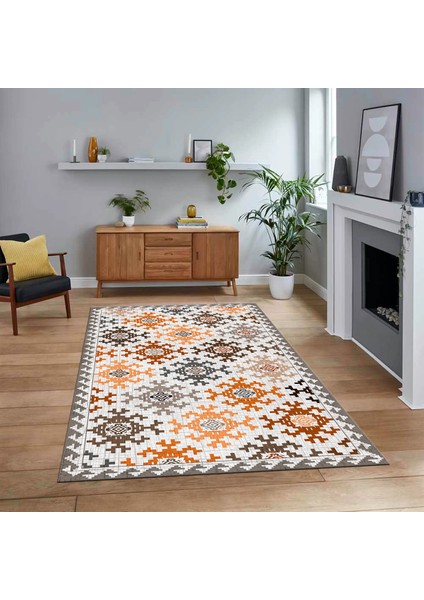 Dijital Baskılı Kaymaz Taban Yıkanabilir Modern Yolluk Mutfak Salon Halısı, V-Modern-14-Kahve,