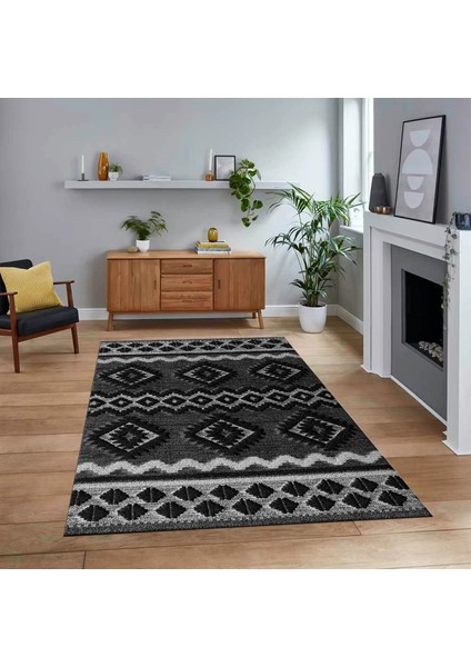 Dijital Baskılı Kaymaz Taban Yıkanabilir Modern Yolluk Mutfak Salon Halısı, V-Modern-68-Antrasit,