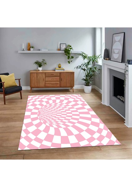 Dijital Baskılı Kaymaz Taban Yıkanabilir Modern Yolluk Mutfak Salon Halısı, V-Modern-78-Pembe,