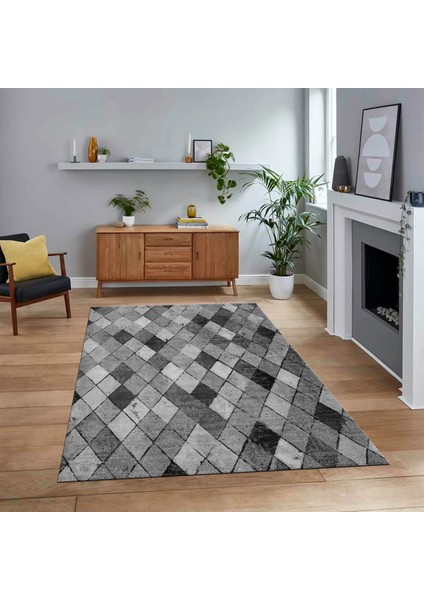Dijital Baskılı Kaymaz Taban Yıkanabilir Modern Yolluk Mutfak Salon Halısı, V-Modern-31-Gri,