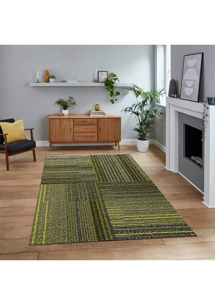 Dijital Baskılı Kaymaz Taban Yıkanabilir Modern Yolluk Mutfak Salon Halısı, V-Modern-34-Yeşil,