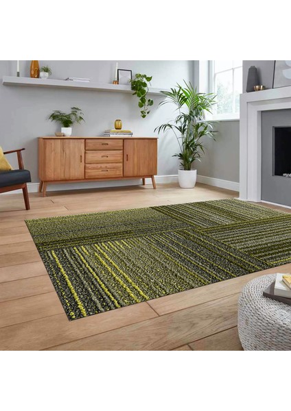 Dijital Baskılı Kaymaz Taban Yıkanabilir Modern Yolluk Mutfak Salon Halısı, V-Modern-34-Yeşil,