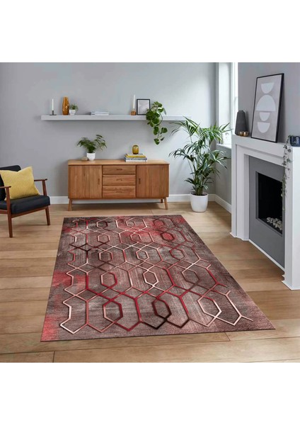 Dijital Baskılı Kaymaz Taban Yıkanabilir Modern Yolluk Mutfak Salon Halısı, V-Modern-90-Pembe,