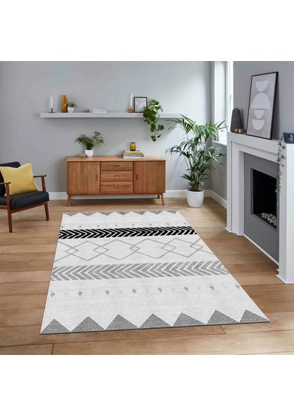 Dijital Baskılı Kaymaz Taban Yıkanabilir Modern Yolluk Mutfak Salon Halısı, V-Modern-75-Gri,