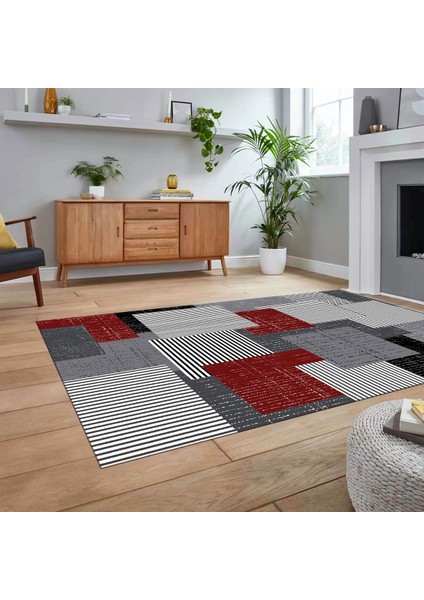 Dijital Baskılı Kaymaz Taban Yıkanabilir Modern Yolluk Mutfak Salon Halısı, V-Modern-47-Bordo, fiyatları