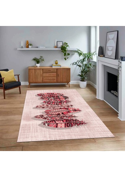 Dijital Baskılı Kaymaz Taban Yıkanabilir Modern Yolluk Mutfak Salon Halısı, V-Modern-50-Pembe,