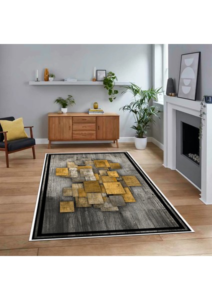 Dijital Baskılı Kaymaz Taban Yıkanabilir Modern Yolluk Mutfak Salon Halısı, V-Modern-13-Kahve,