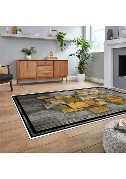 Dijital Baskılı Kaymaz Taban Yıkanabilir Modern Yolluk Mutfak Salon Halısı, V-Modern-13-Kahve,