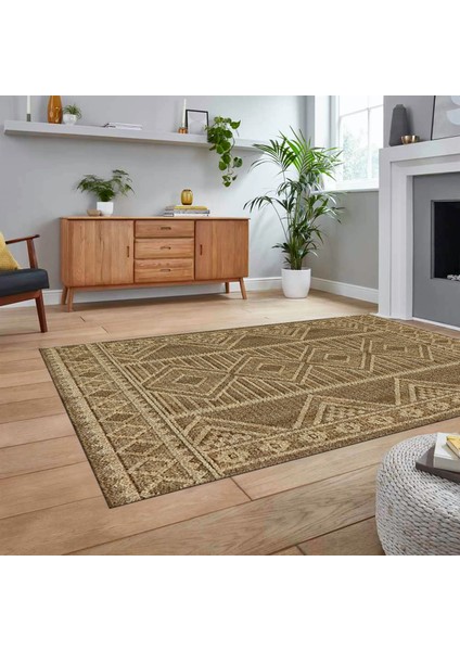 Dijital Baskılı Kaymaz Taban Yıkanabilir Modern Yolluk Mutfak Salon Halısı, V-MODERN-108-KAHVE,