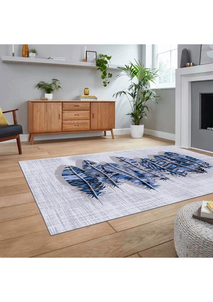 Dijital Baskılı Kaymaz Taban Yıkanabilir Modern Yolluk Mutfak Salon Halısı, V-Modern-50-Mavi, fiyatları
