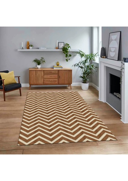 Dijital Baskılı Kaymaz Taban Yıkanabilir Modern Yolluk Mutfak Salon Halısı, V-MODERN-102-KAHVE,