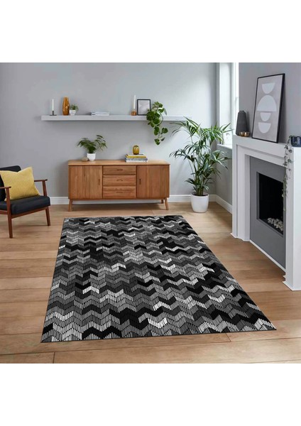 Dijital Baskılı Kaymaz Taban Yıkanabilir Modern Yolluk Mutfak Salon Halısı, V-Modern-02-Gri,