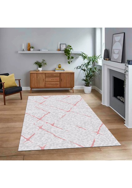 Dijital Baskılı Kaymaz Taban Yıkanabilir Modern Yolluk Mutfak Salon Halısı, V-Modern-72-Pembe,