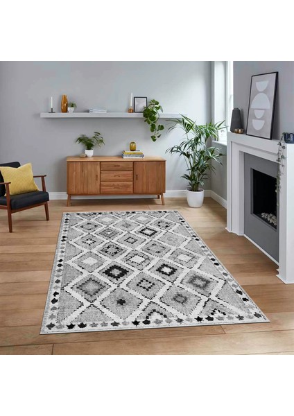Dijital Baskılı Kaymaz Taban Yıkanabilir Modern Yolluk Mutfak Salon Halısı, V-Modern-60-Gri,