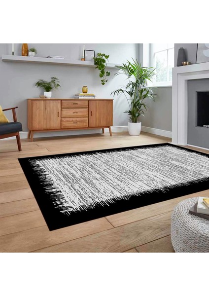 Dijital Baskılı Kaymaz Taban Yıkanabilir Modern Yolluk Mutfak Salon Halısı, V-Modern-43-Siyah, fiyatları