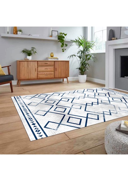 Dijital Baskılı Kaymaz Taban Yıkanabilir Modern Yolluk Mutfak Salon Halısı, V-Modern-91-Mavi, fiyatları