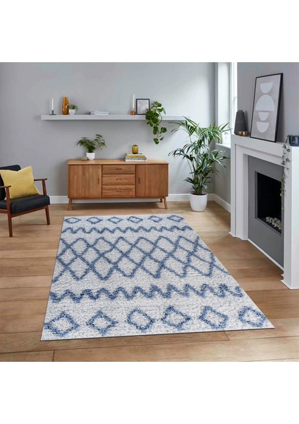 Dijital Baskılı Kaymaz Taban Yıkanabilir Modern Yolluk Mutfak Salon Halısı, V-Modern-92-Mavi,