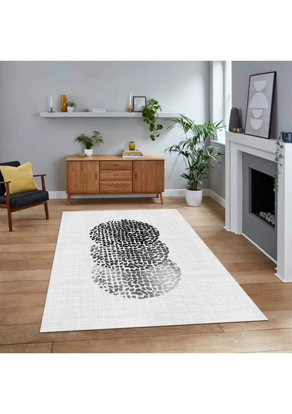 Dijital Baskılı Kaymaz Taban Yıkanabilir Modern Yolluk Mutfak Salon Halısı, V-Modern-01-Beyaz,
