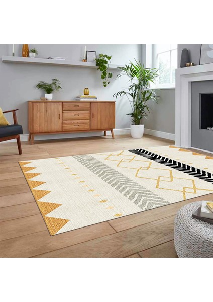 Dijital Baskılı Kaymaz Taban Yıkanabilir Modern Yolluk Mutfak Salon Halısı, V-Modern-75-Krem, fiyatları