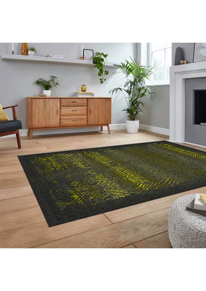 Dijital Baskılı Kaymaz Taban Yıkanabilir Modern Yolluk Mutfak Salon Halısı, V-Modern-28-Sarı,